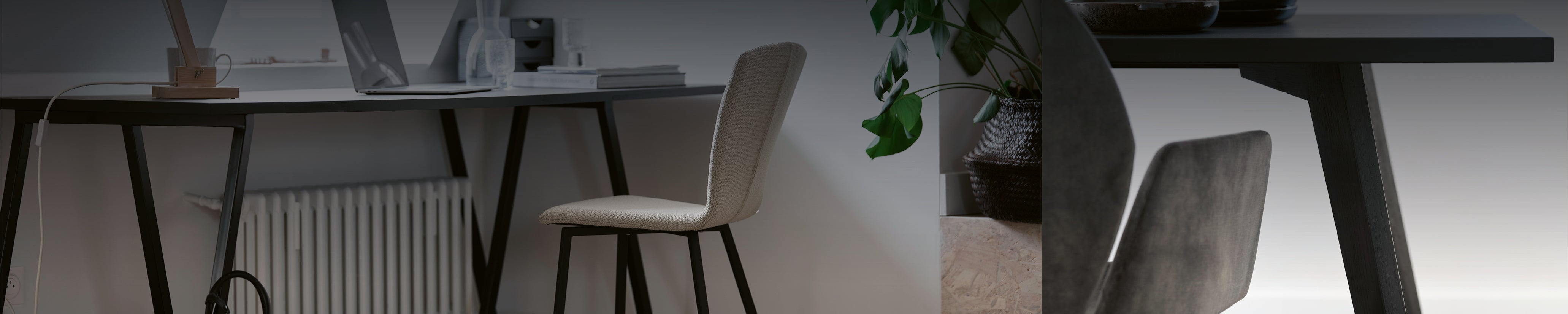 Eleganter Bürostuhl mit schwarzem Untergestell und ergonomischer Rückenlehne – Einrichtungsszene im modernen Arbeitszimmer mit Dachschräge