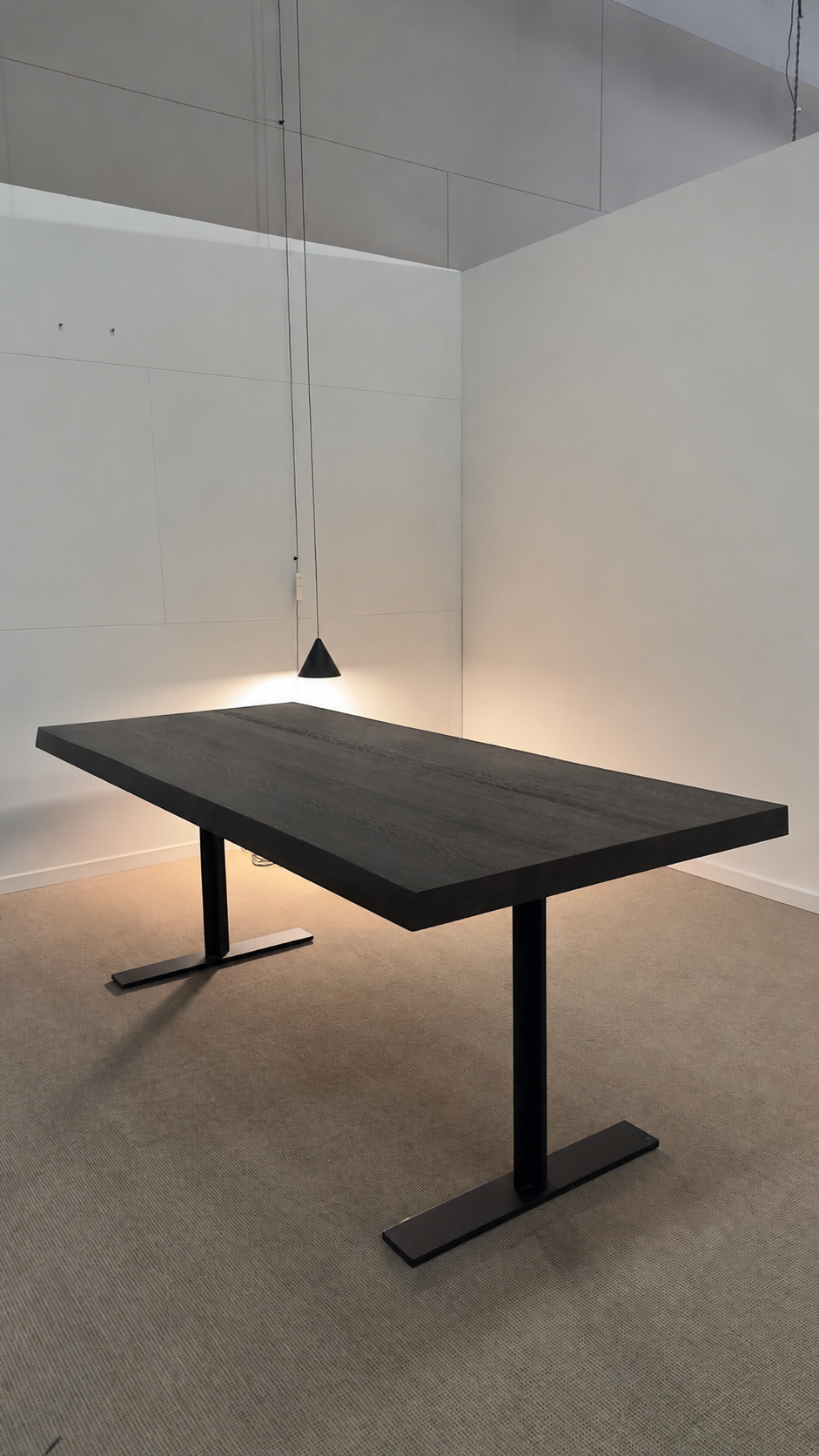 Michel Denolf LARRY Dining Table with a Burnt Chestnut Wood Top