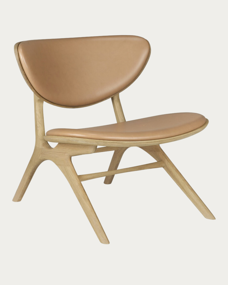 EYE lounge chair from Ethnicraft with sienna leather upholstery, side view