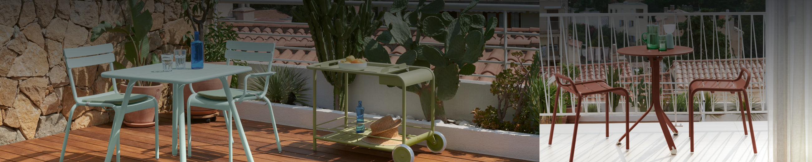 Outdoor-Szene mit Fermob Luxembourg Möbeln – stilvolle Kombination aus Design, Farbe und Funktion für Garten und Terrasse.