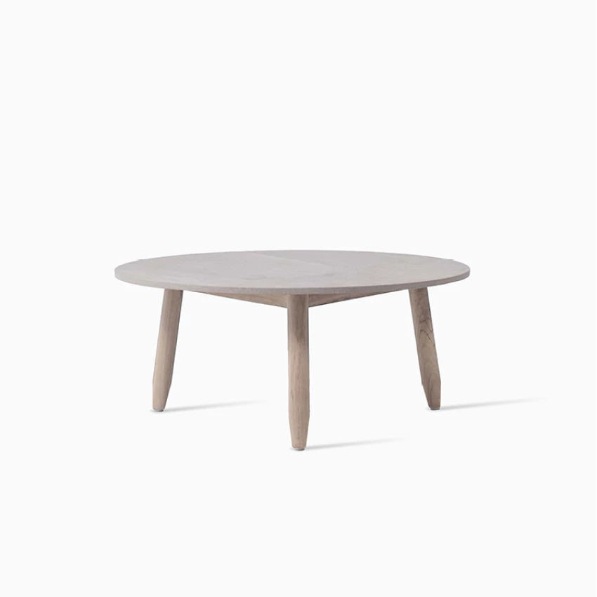 incent Sheppard DAVID : table basse ronde en teck vieilli avec plateau en céramique couleur Flint