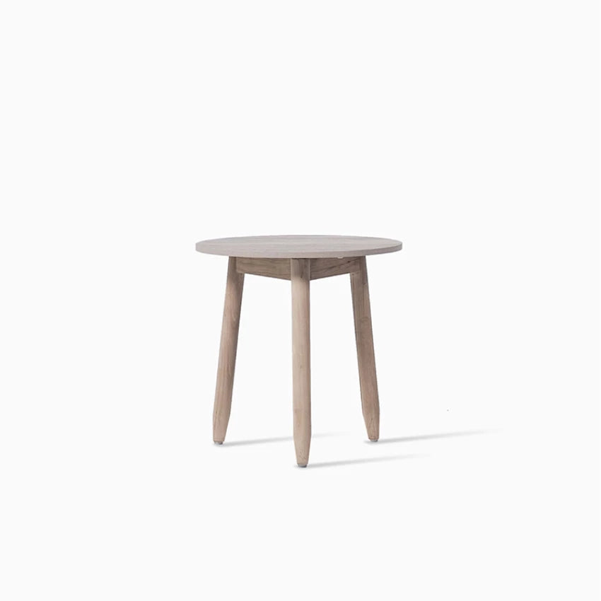 Vincent Sheppard DAVID Round Side Table in Aged Teak with a Flint-colored Ceramic Top