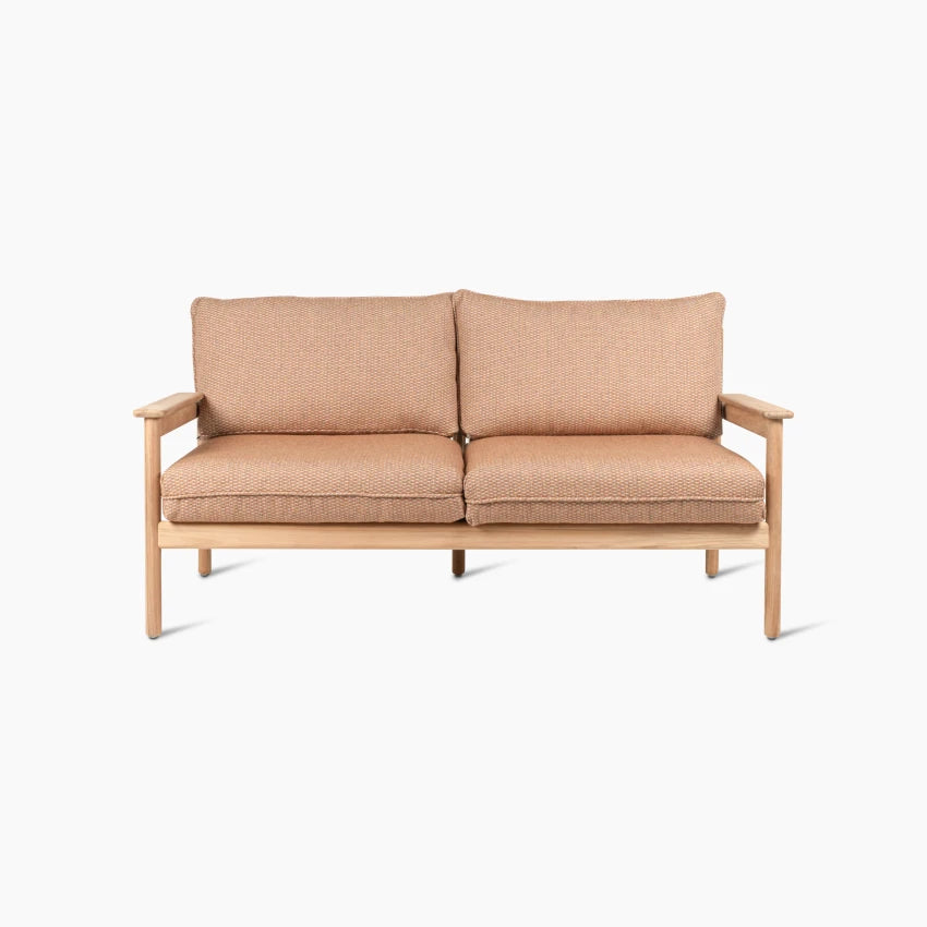 Canapé de jardin Vincent Sheppard ODA en teck et lin, avec coussins couleur Sienna