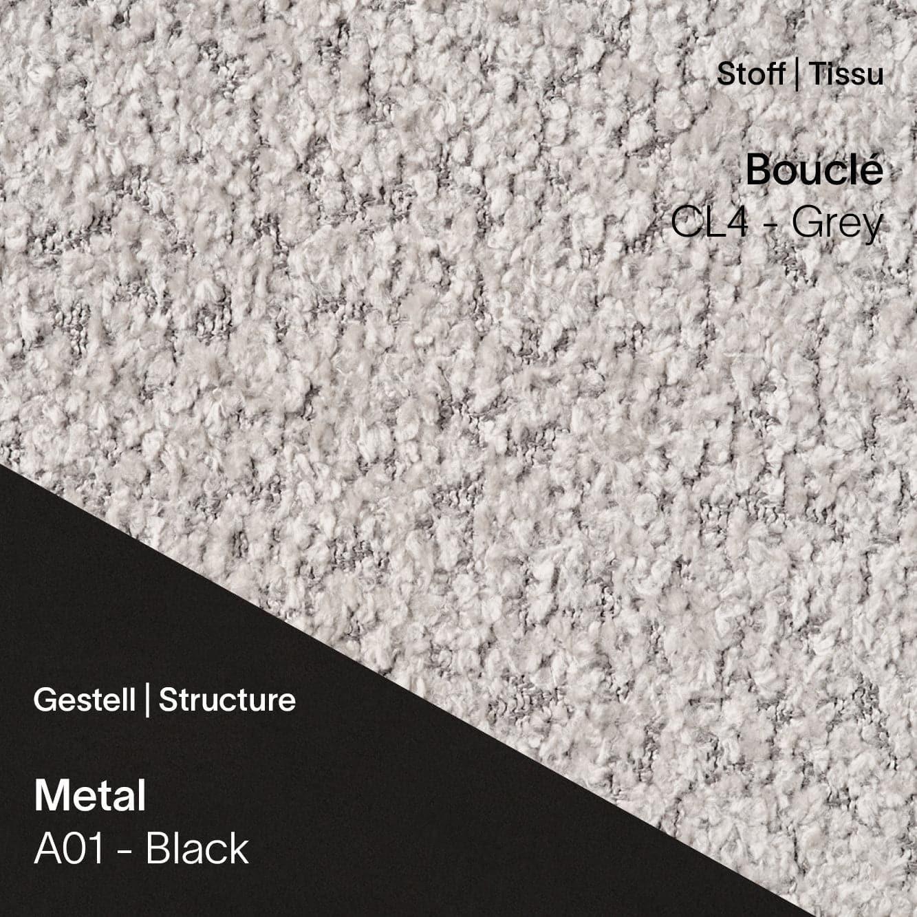 Stoff Bouclé CL4 Grey kombiniert mit Metallgestell A01 in Schwarz