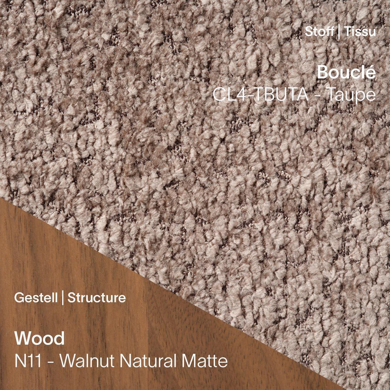 CUORI in Bouclé CL4 Taupe mit N11 Walnuss Natural Matte Holzbeinen