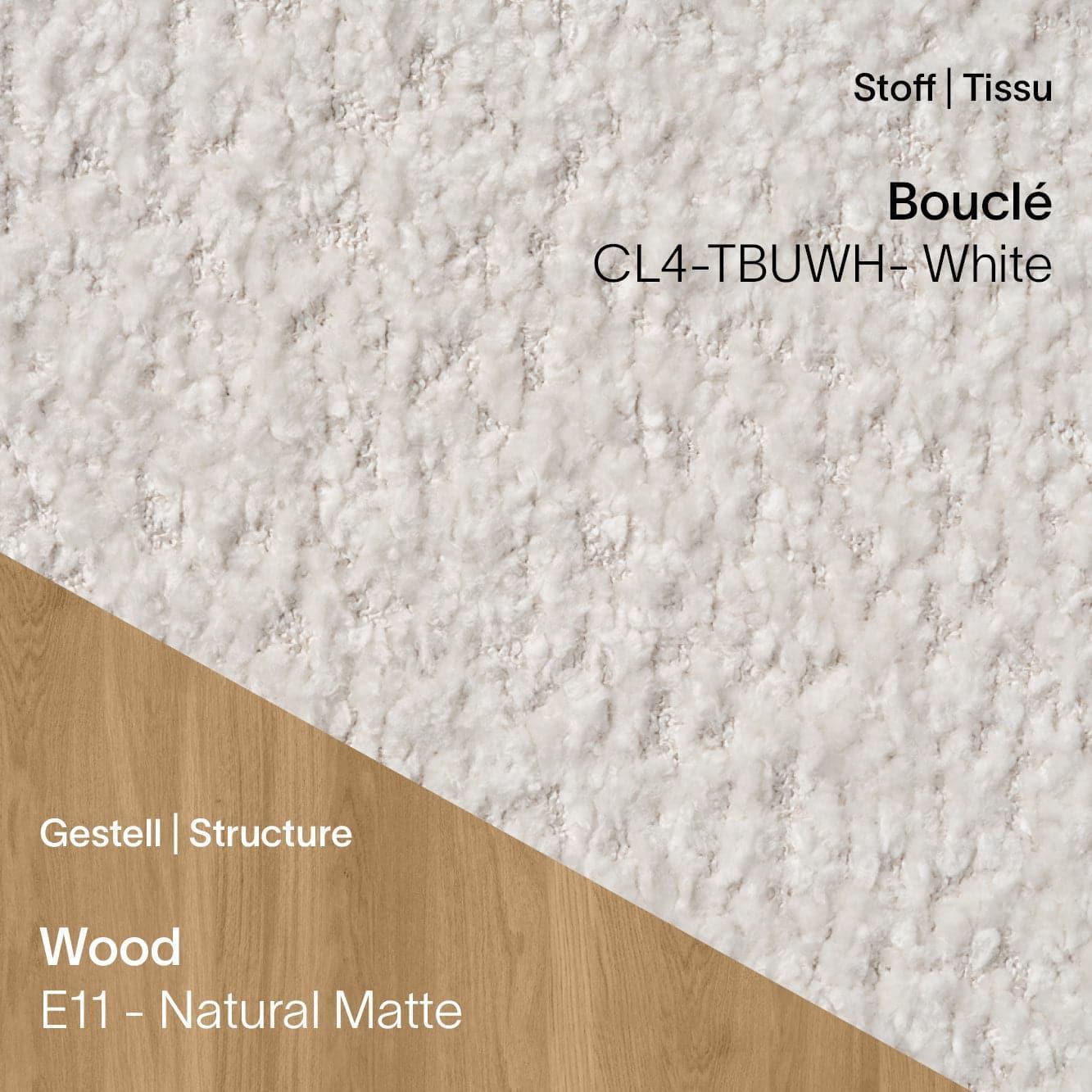 CUORI Stuhl mit Stoff Bouclé CL4 White und Eiche Natural Matte Beinen (E11)
