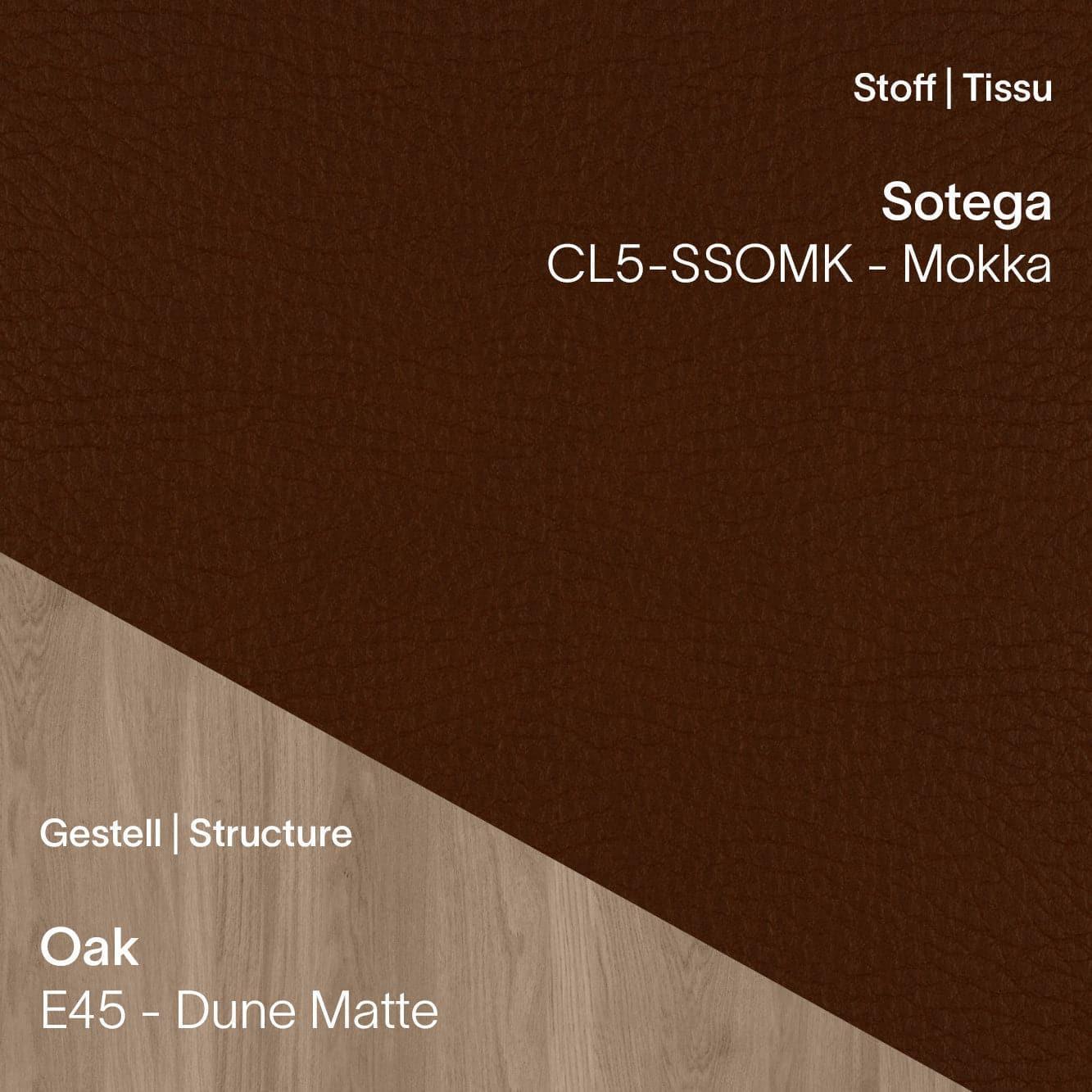 Stuhl CUORI mit Stoff Sotega CL5 Mokka und Eichenbeinen in Dune Matte (E45)