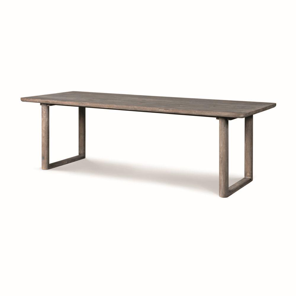 Esstisch JUSTIN von Gommaire – massiver Outdoor-Tisch aus naturbelassenem Teakholz mit klaren Linien für Terrasse oder Garten