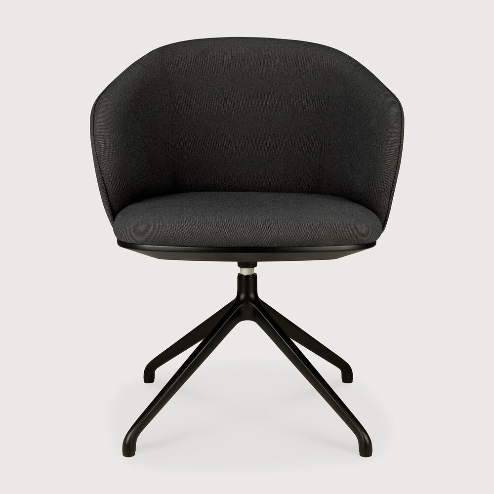 Ethnicraft UNDA office chair with a padded seat shell in Charcoal, viewed from the front.