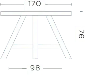 Technisches Maßbild des runden Gommaire FAYE Gartentischs Ø170 cm – mit Durchmesser- und Höhenangabe zur Planung großzügiger Outdoor-Essbereiche