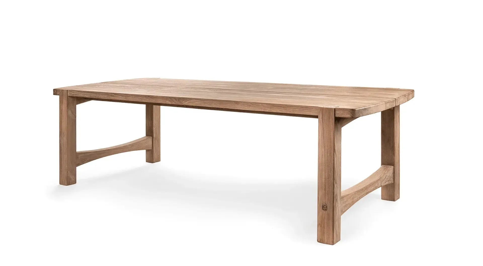 Gartentisch JACOBA 250x112 cm von Gommaire – eleganter Teakholz-Outdoor-Tisch mit breiter Platte und massivem Gestell für stilvolle Terrassen- und Gartenmöblierung