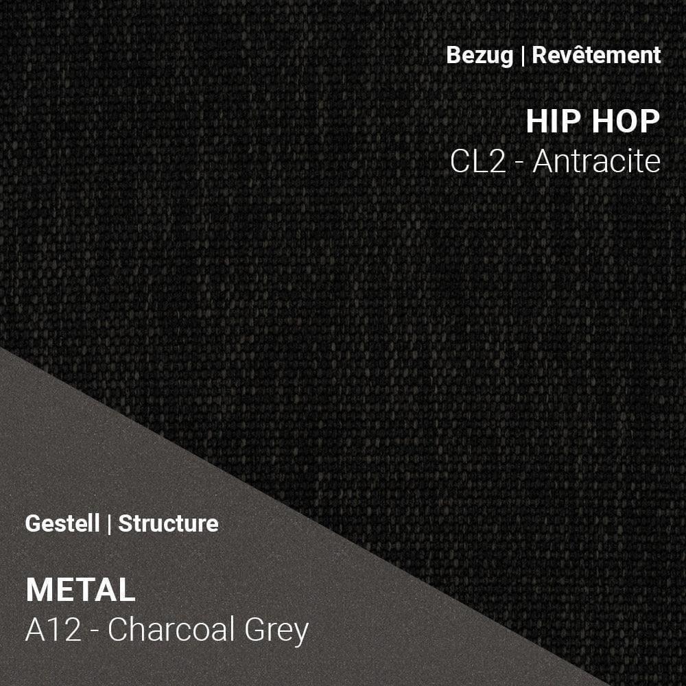 Stoff Hip Hop CL2 Anthracite kombiniert mit Metallgestell A12 in Charcoal Grey