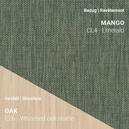 Stuhl KNUT C0110 mit Stoff in Smaragdgrün und Eiche Whitened Matte – frischer Akzent im Wohnraum