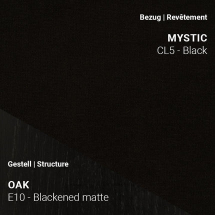 Mobitec Stuhl KNUT C0214 mit Stoff Mystic CL5 Black und Eiche Blackened Matte – raffinierte Schwarz-in-Schwarz Kombination