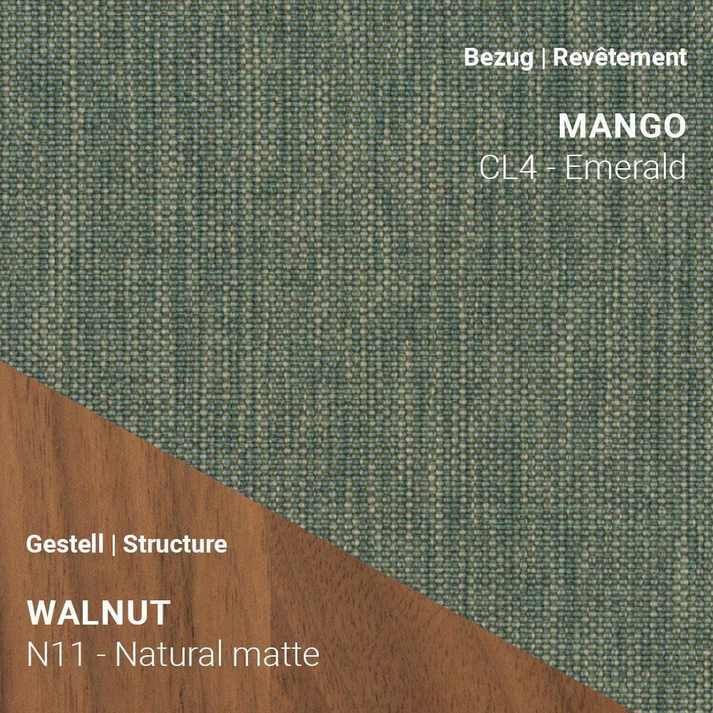 Mobitec Stuhl NEO C0550 mit Mango CL4 Emerald und Nussbaumgestell – stilvolle Balance zwischen Farbe und Naturmaterial