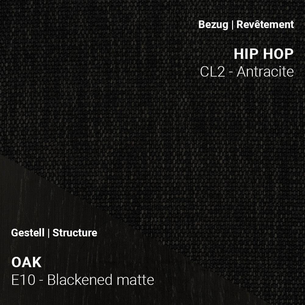 Pouf THALIA R0610 mit Stoff Hip Hop CL2 Anthracite und Gestell in Eiche Blackened Matte (E10)