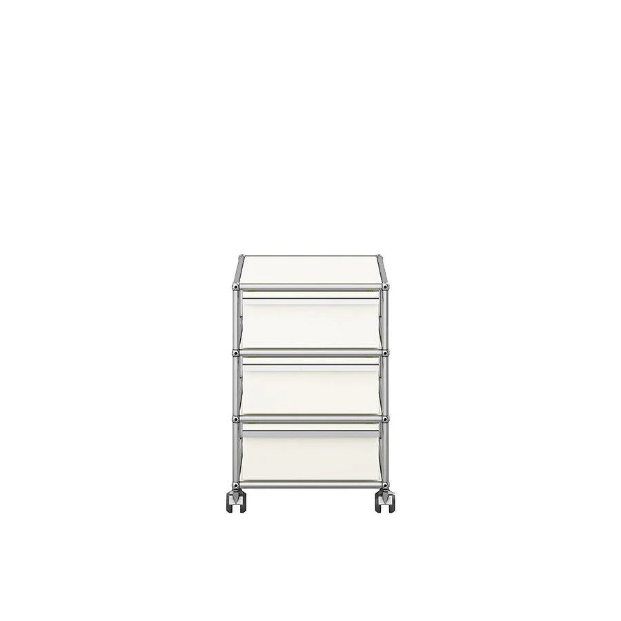 Minimalistischer Rollcontainer M26 von USM Haller in Reinweiß – modernes Designmöbel für helle, klare Office-Konzepte und kreative Workspaces