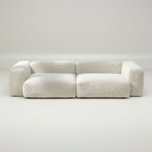 Modulares Sofa L mit Doodle-Stoff in Creme – freundliche Helligkeit trifft gemütliche Formensprache