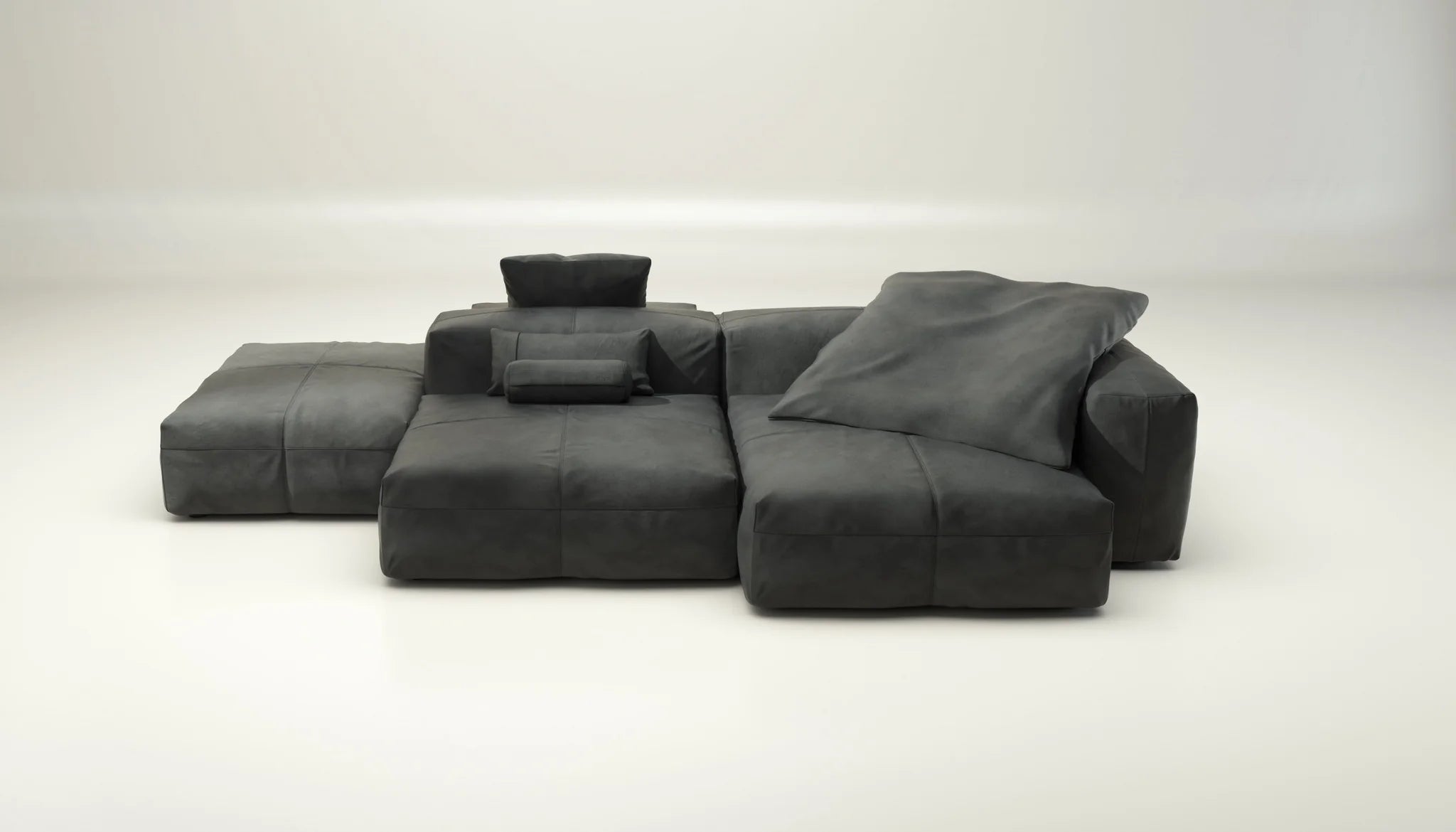 Leder Sofa Set 09 von Vetsak in Dark Grey mit Kissen – elegantes Modularsofa in edlem Look