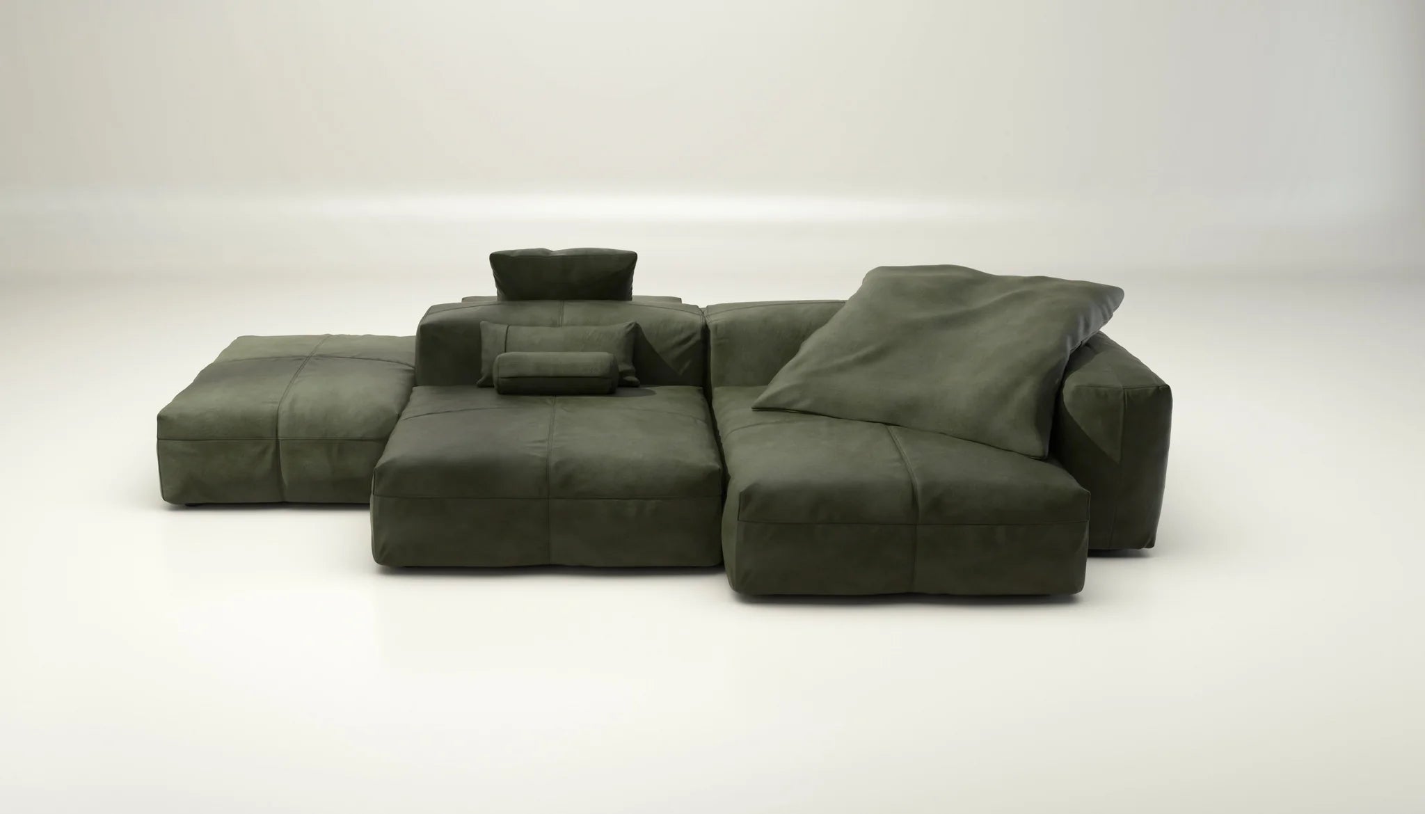 Leder Sofa Set 09 von Vetsak in Olive mit Kissen – modernes Ledersofa mit natürlichem Flair
