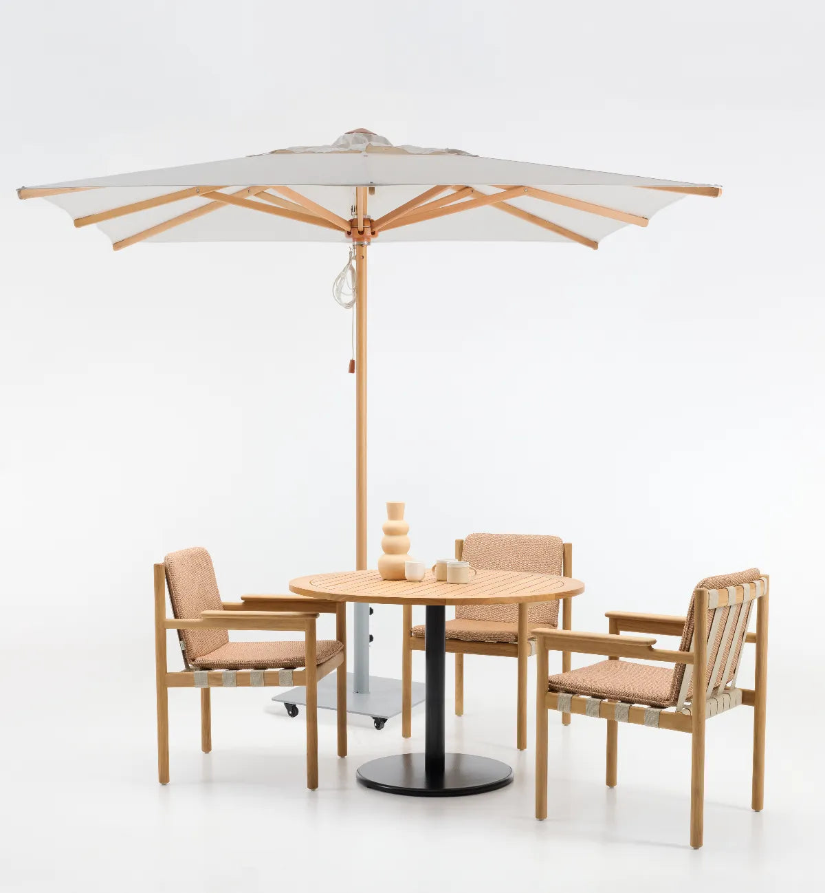 Vincent Sheppard FLORENCE Parasol Detail with Lacquered Eucalyptus Wood and Fabric Canopy