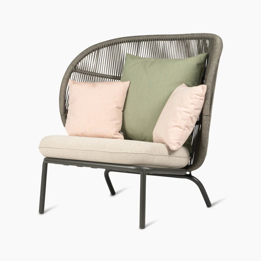 Vincent Sheppard KODO COCOON Garden Armchair in Fossil Grey with Polypropylene Rope and Cushion