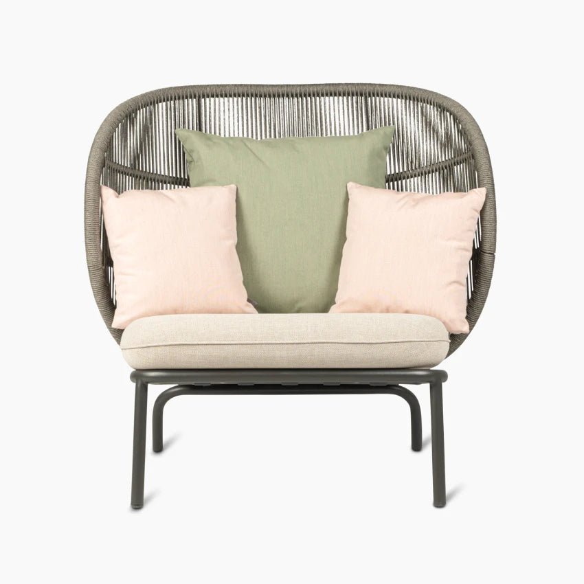 Vincent Sheppard KODO COCOON Garden Armchair in Fossil Grey with Seat and Decorative Pillows