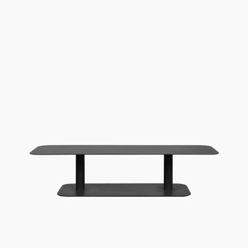 Vincent Sheppard KODO rectangular coffee table with a powder-coated aluminum frame in Fossil Grey.