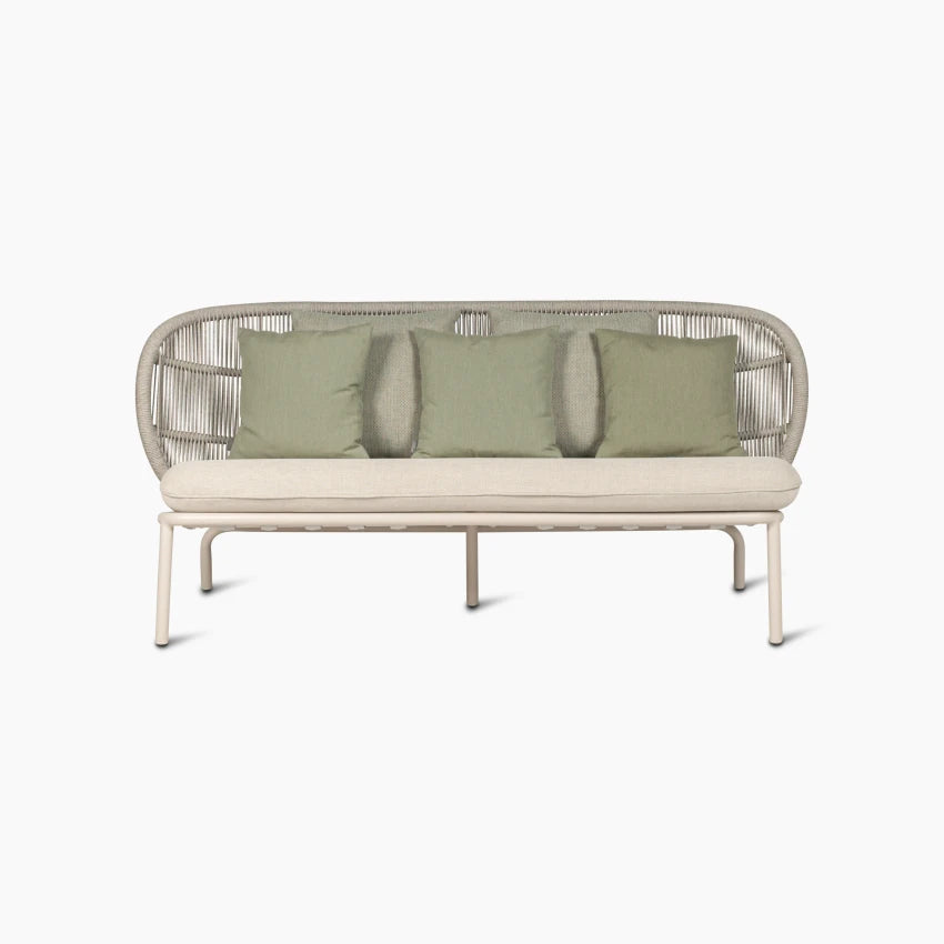 Vincent Sheppard KODO Garden Sofa in Dune White with Olive Green and Fig Green Cushions