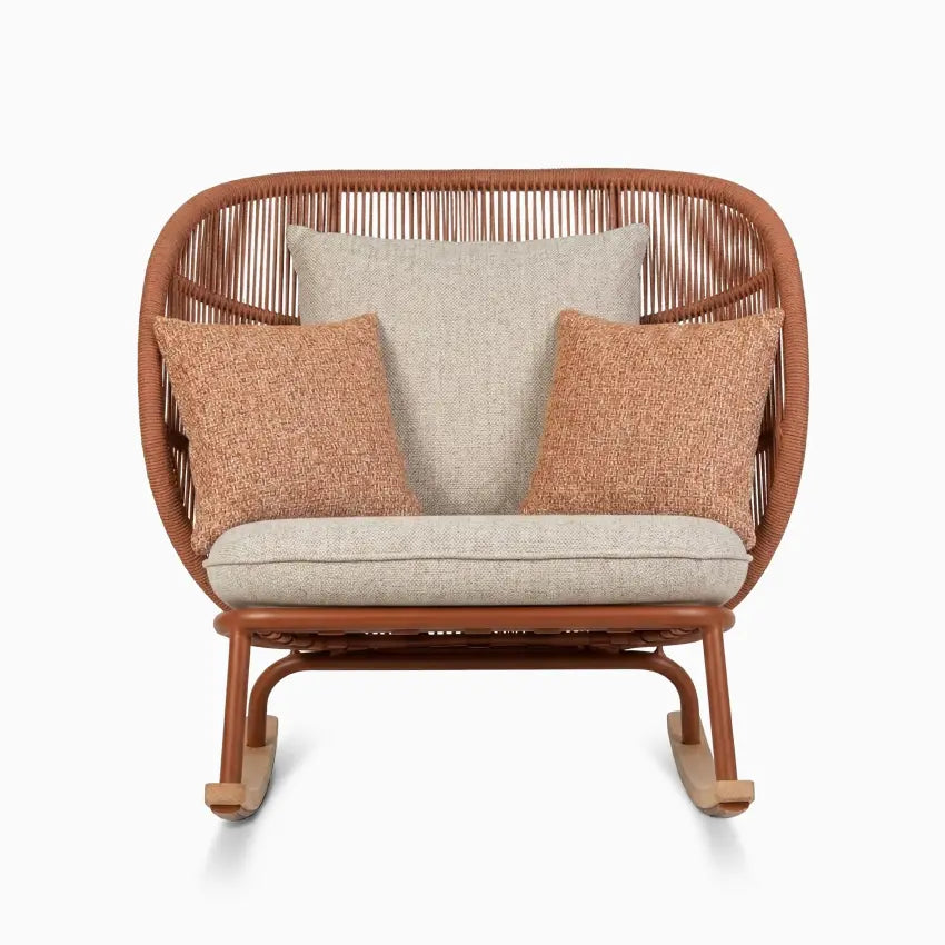 Vincent Sheppard KODO Rocking Chair in Rust with Seat and Decorative Pillows