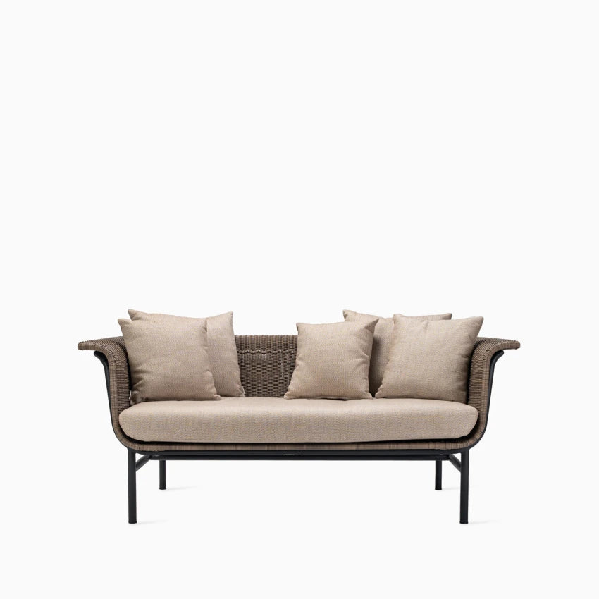 Canapé de jardin 2 places WICKED de Vincent Sheppard, couleur Black Taupe, avec coussins London Stone