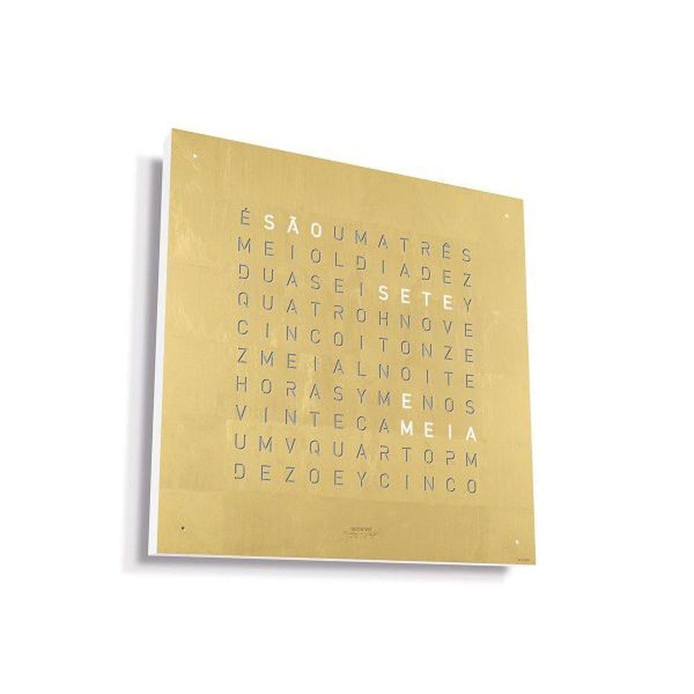 QLOCKTWO EARTH 45 Gold – vista lateral com corpo branco e acabamento em ouro