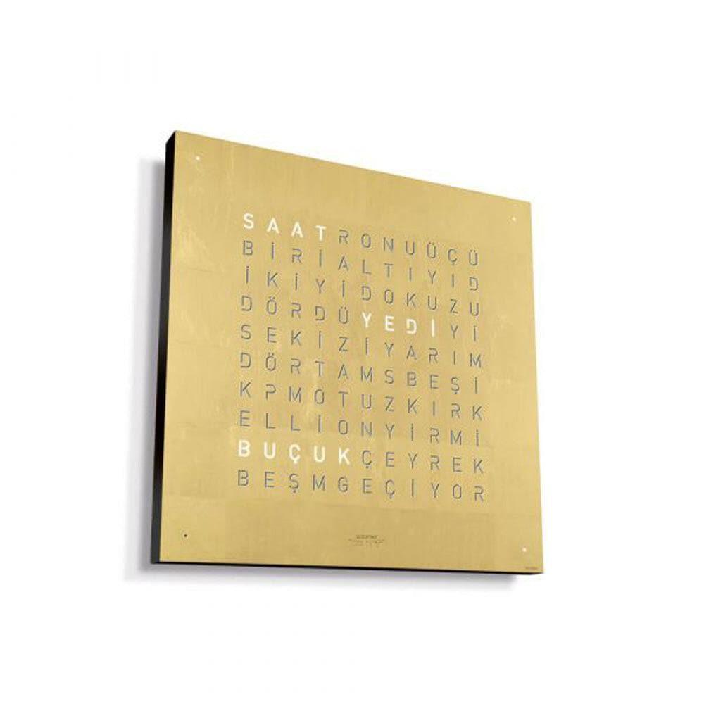 QLOCKTWO EARTH 45 Gold – siyah gövdeli, altın varak kaplamalı yan görünüm