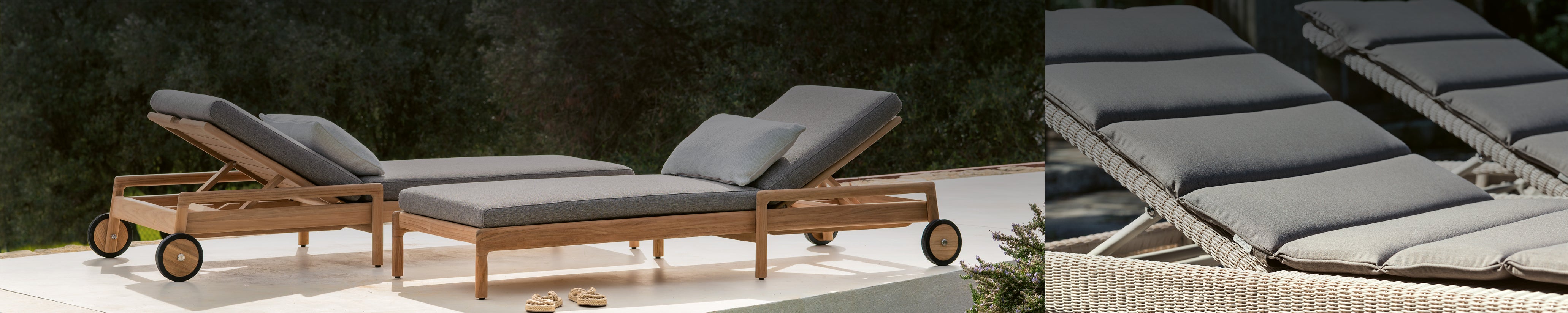 Sonnenliegen für Garten und Pool mit Holzrahmen, verstellbarer Liegefläche und komfortabler Polsterung