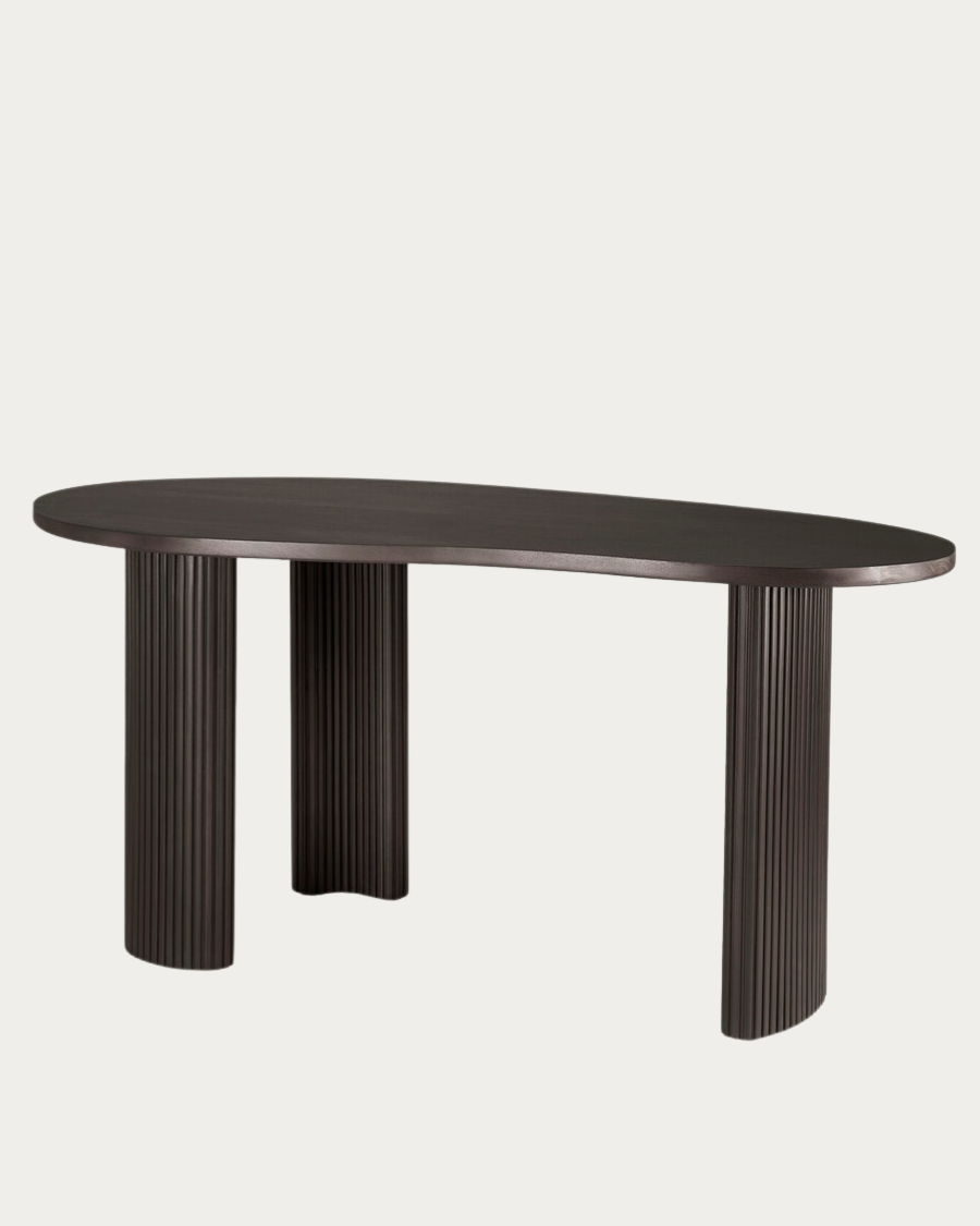 Ethnicraft BOOMERANG Schreibtisch aus Massivholz Mahagaoni dunkelbraun, Seitenansicht