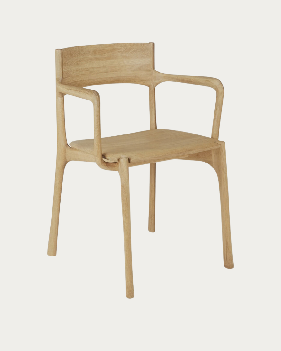 PI dining chair made of solid oak with armrest, by Ethnicraft - front view