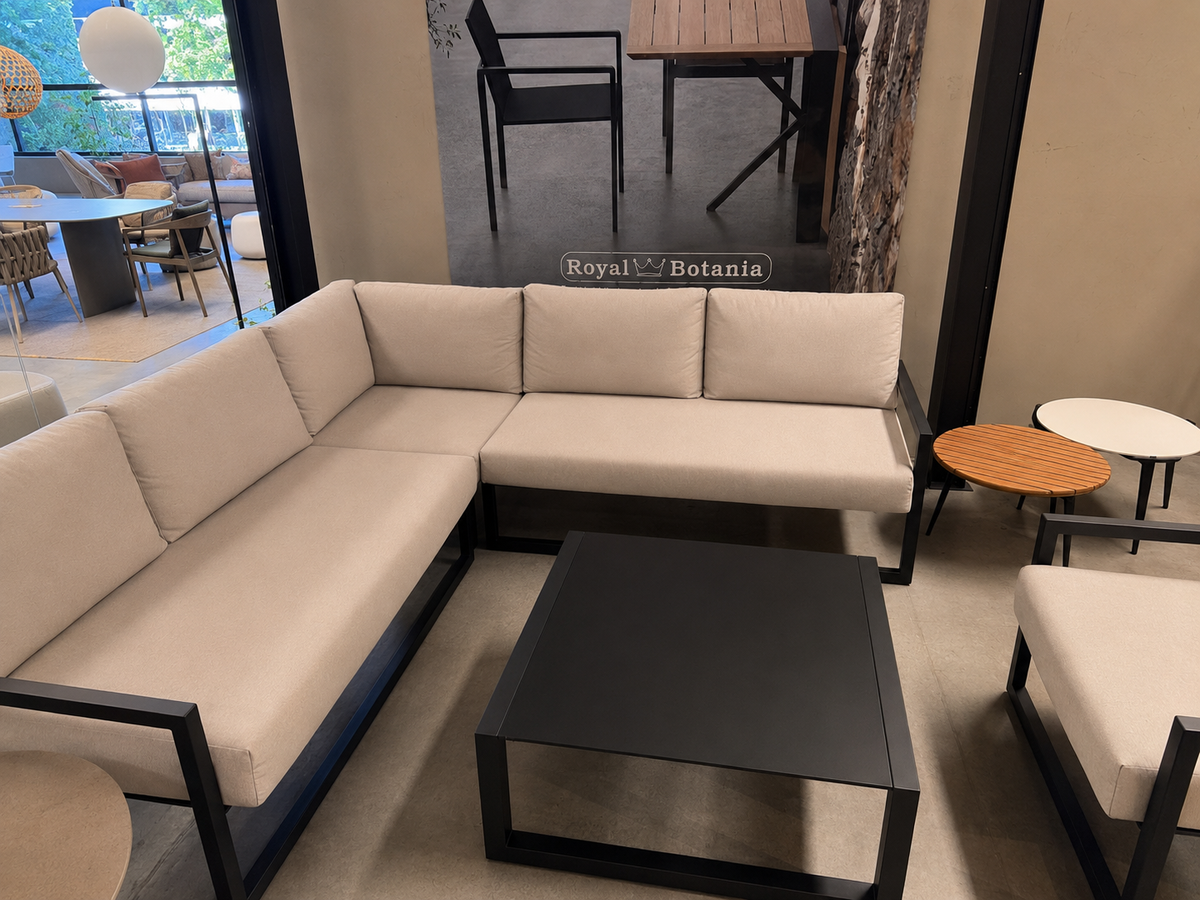 Royal Botania NINIX Garden Lounge with coordinating outdoor cushions and modular seating elements