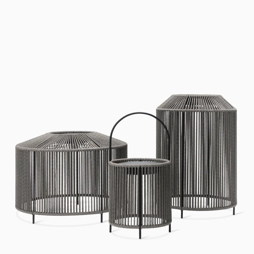 Vincent Sheppard MORA Outdoor Lamp in Fossil Grey with braided rope, sold as a set of 3.