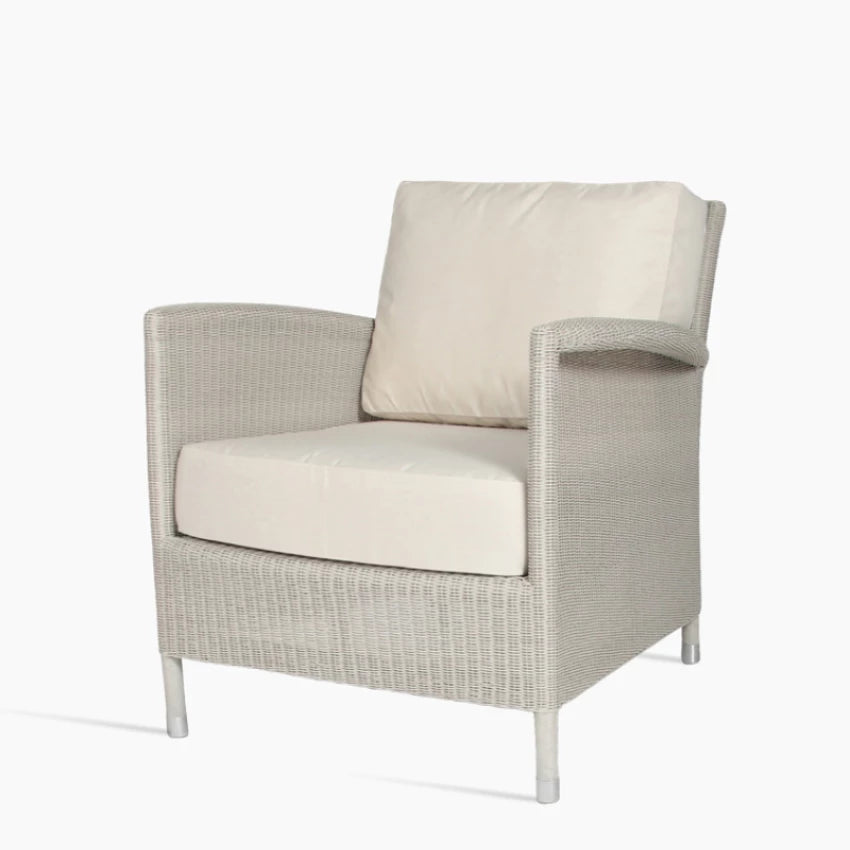 Fauteuil de jardin SAFI de Vincent Sheppard, couleur « Old Lace », avec coussins en toile