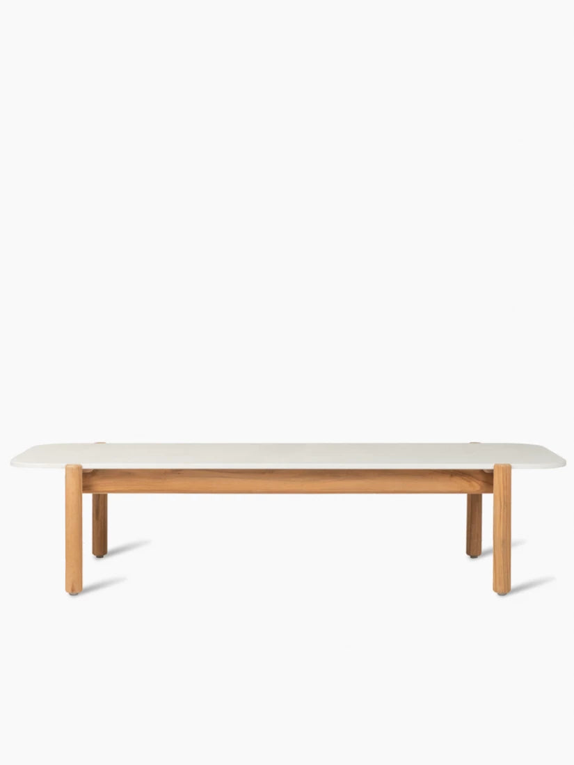 Vincent Sheppard ODA Rectangular Coffee Table with a teak frame and a ceramic top in the color Portland