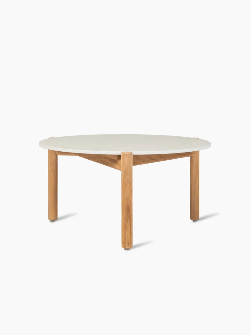 Vincent Sheppard ODA Round Coffee Table with a teak frame and a ceramic top in the color Portland