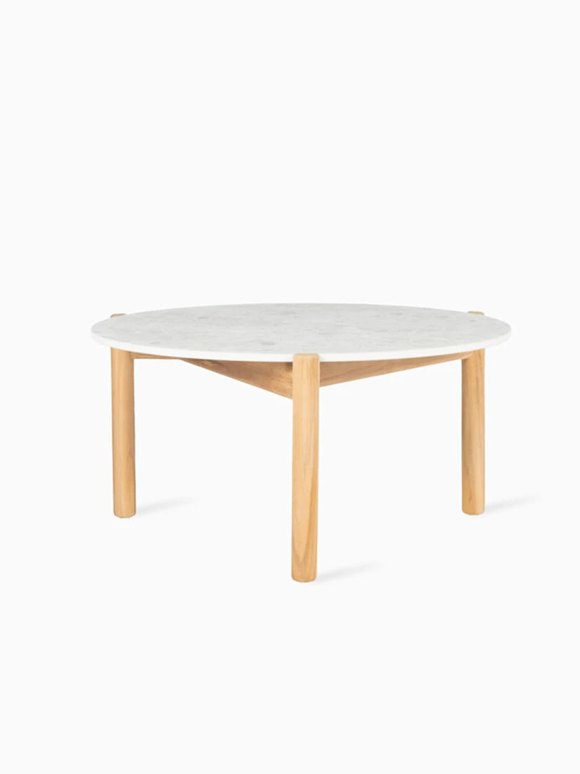 Vincent Sheppard ODA Round Coffee Table with a teak frame and a ceramic top in the color "Shards"