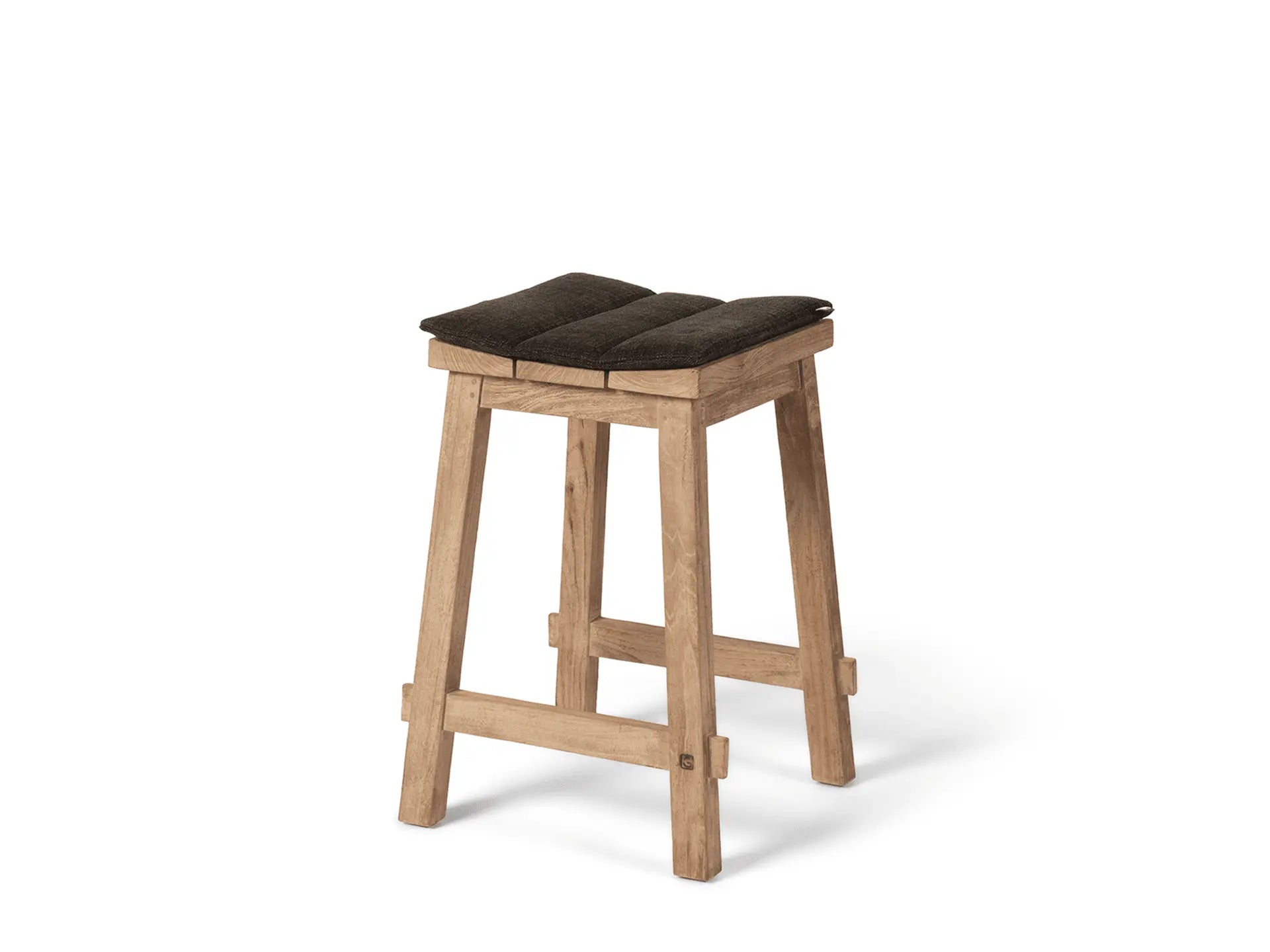 Barhocker ALEXI von Gommaire mit gepolstertem Sitzkissen – komfortabler Barstuhl aus Teakholz für stilvolle Outdoor- und Barbereiche