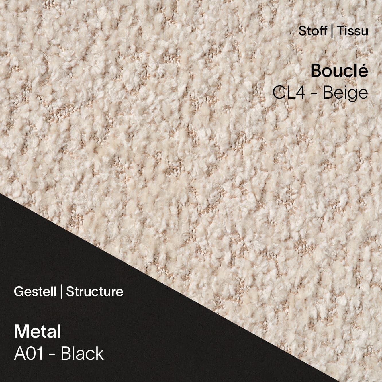 Stoff Bouclé CL4 Beige kombiniert mit Metallgestell A01 in Schwarz