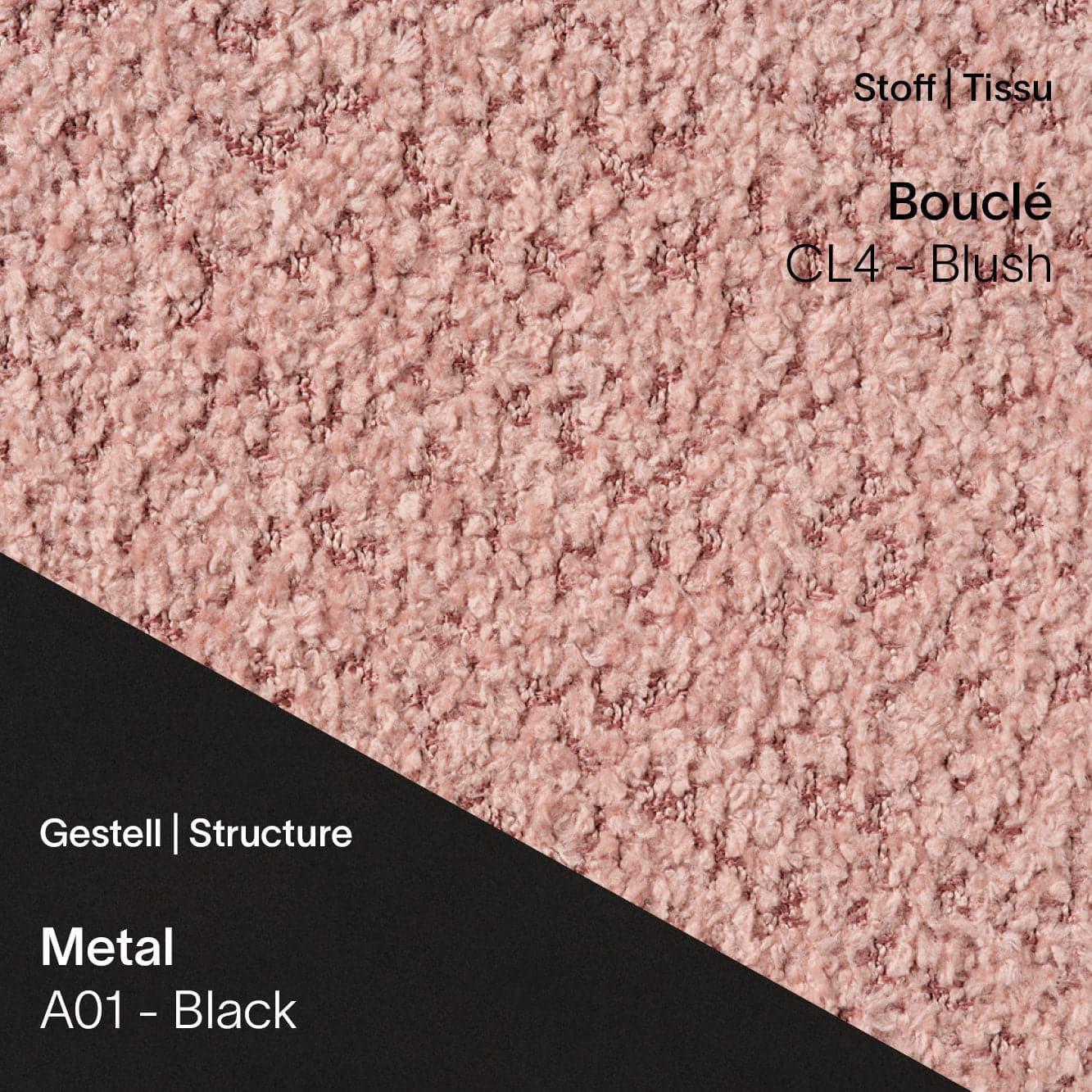 Stoff Bouclé CL4 Blush kombiniert mit Metallgestell A01 in Schwarz