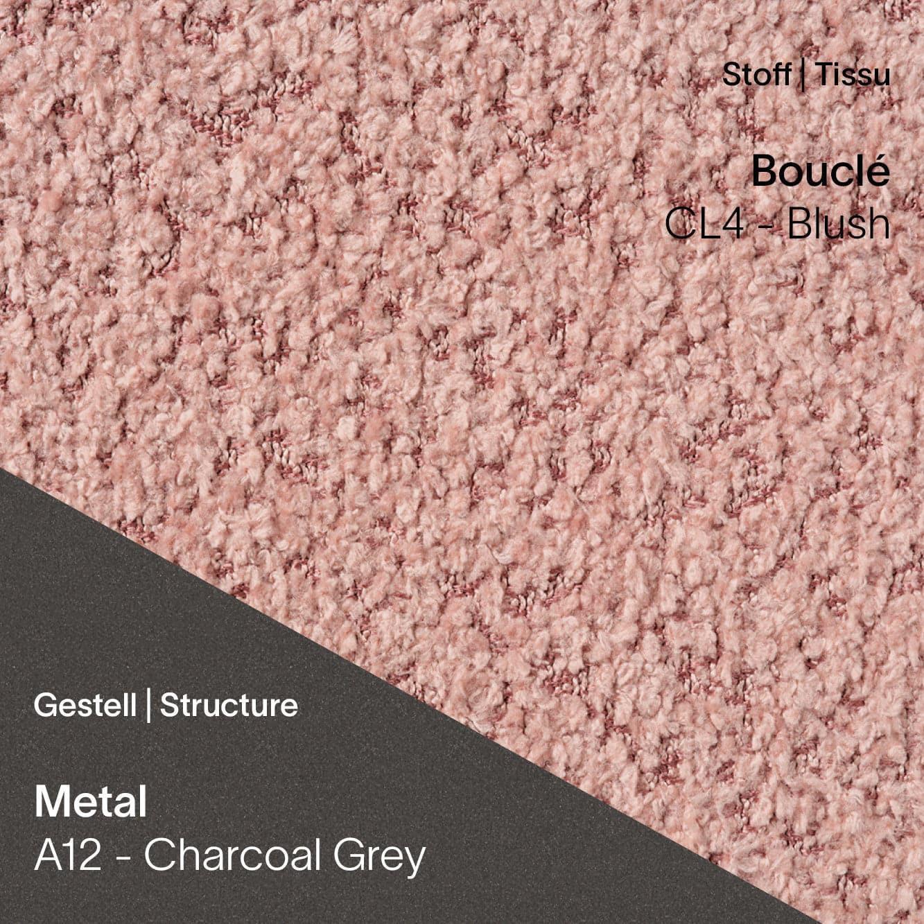 Stoff Bouclé CL4 Blush kombiniert mit Metallgestell A12 in Charcoal Grey