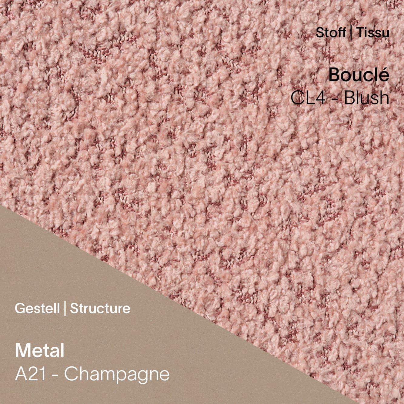 Stoff Bouclé CL4 Blush kombiniert mit Metallgestell A21 in Champagne