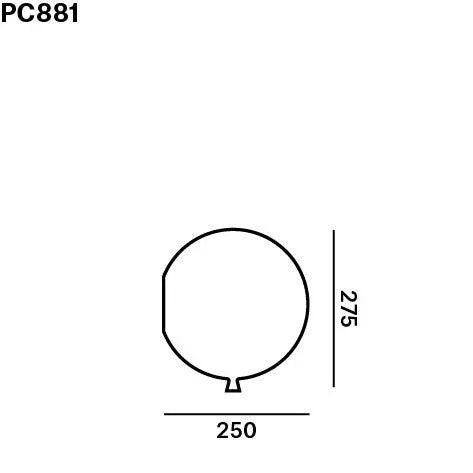 Zeichnungsskizze der Brokis MEMORY WALL Wandlampe mit 250 mm Durchmesser und 275 mm Höhe – kompakte Variante für dekorative Akzente