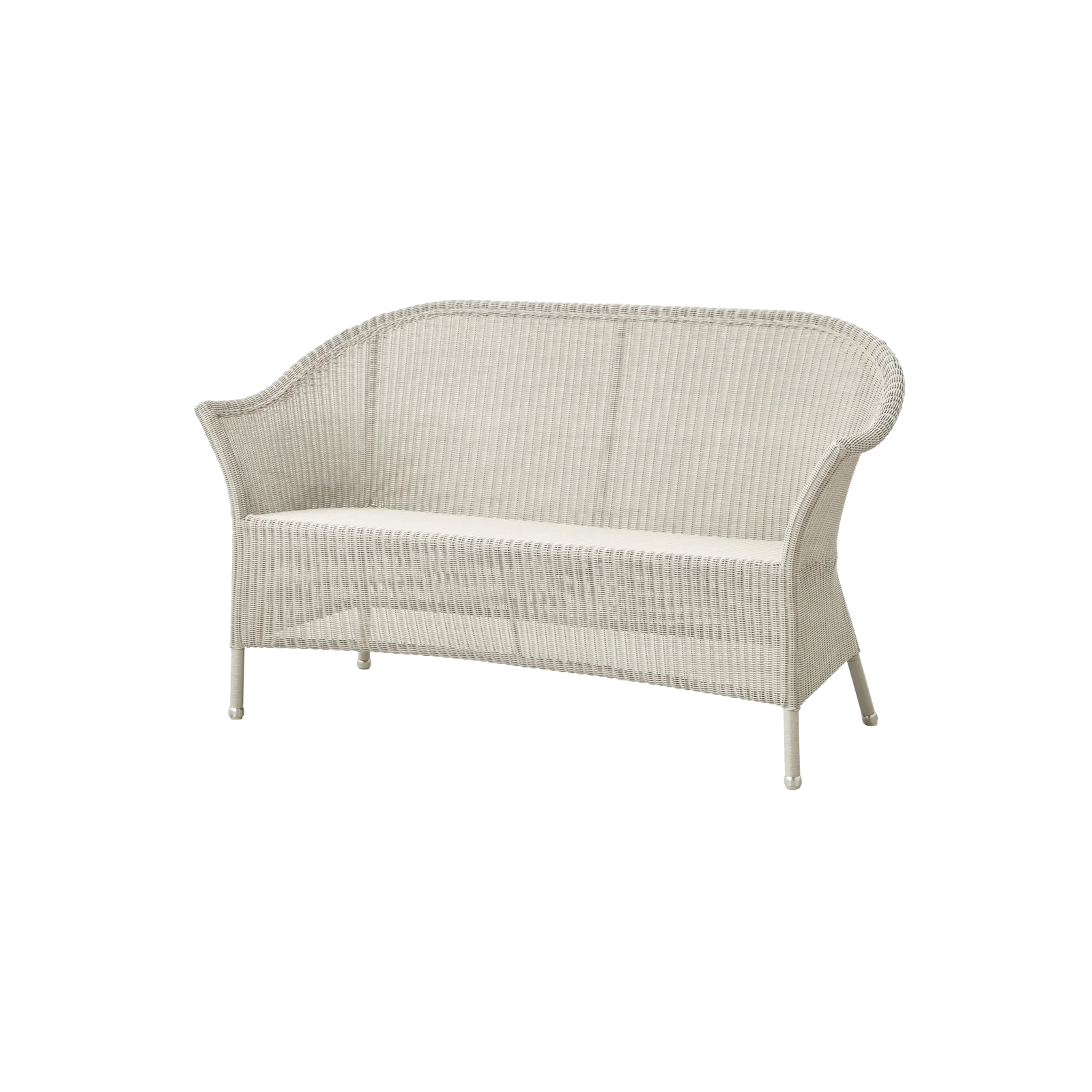 Gartensofa LANSING 2-Sitzer in Sand von Cane-line ohne Kissen – klassisches Outdoor-Geflecht mit geschwungener Rückenlehne und klarer Linienführung