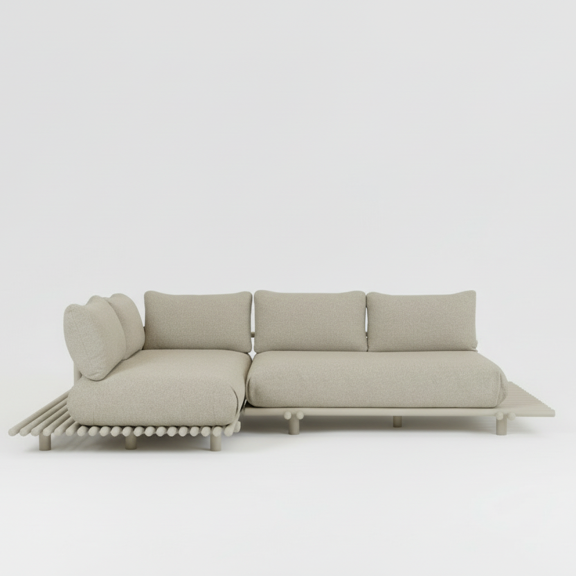 Gartensofa STICKS von Cane-line mit Aluminiumgestell und Natté-Polstern in Sand – geradliniges Design für moderne Außenbereiche